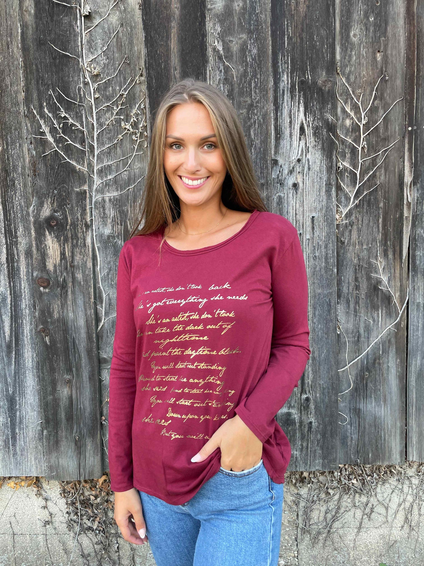Langarmshirt "Letter" Weinrot