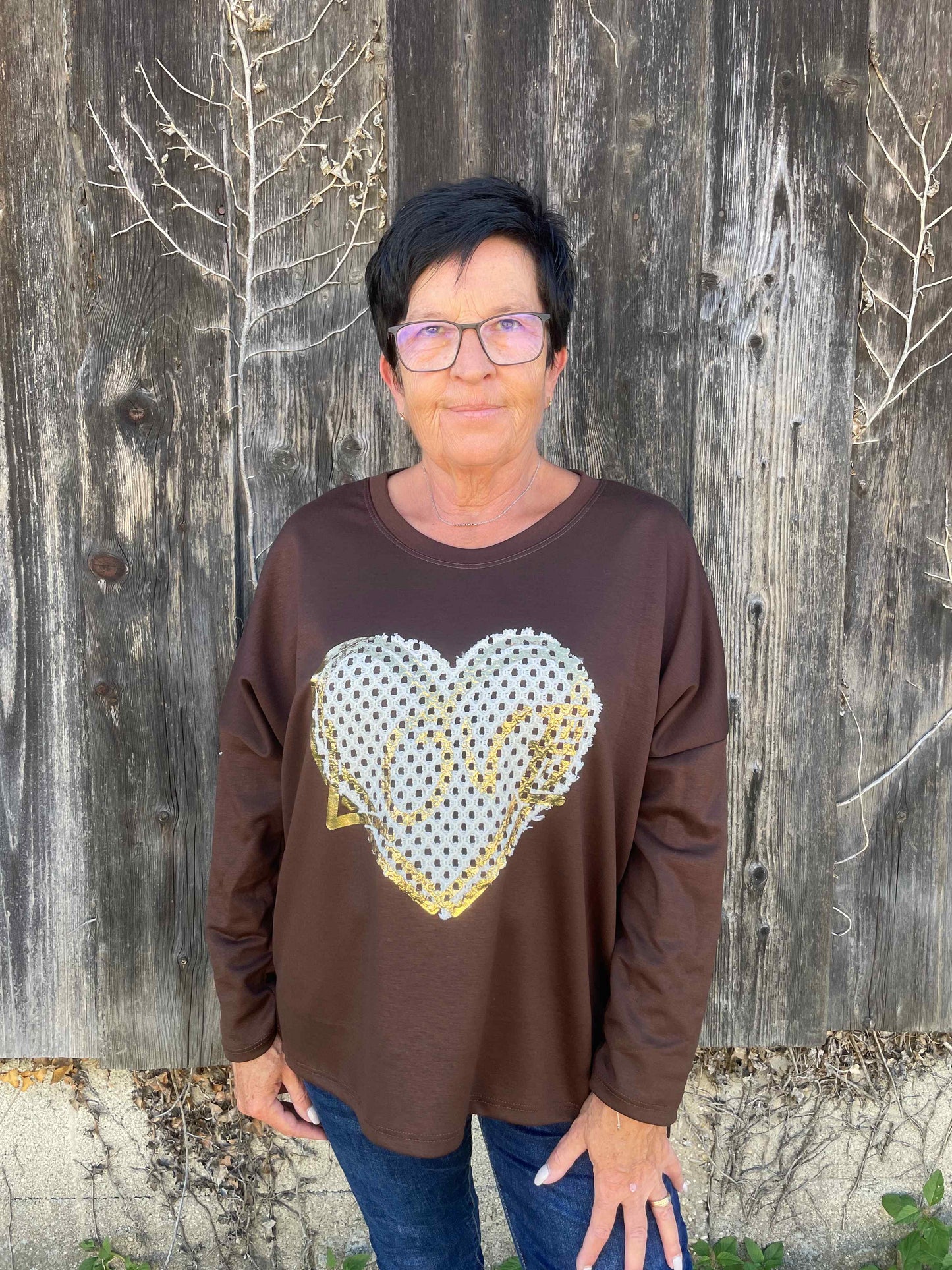 Pullover "Love" Schokobraun