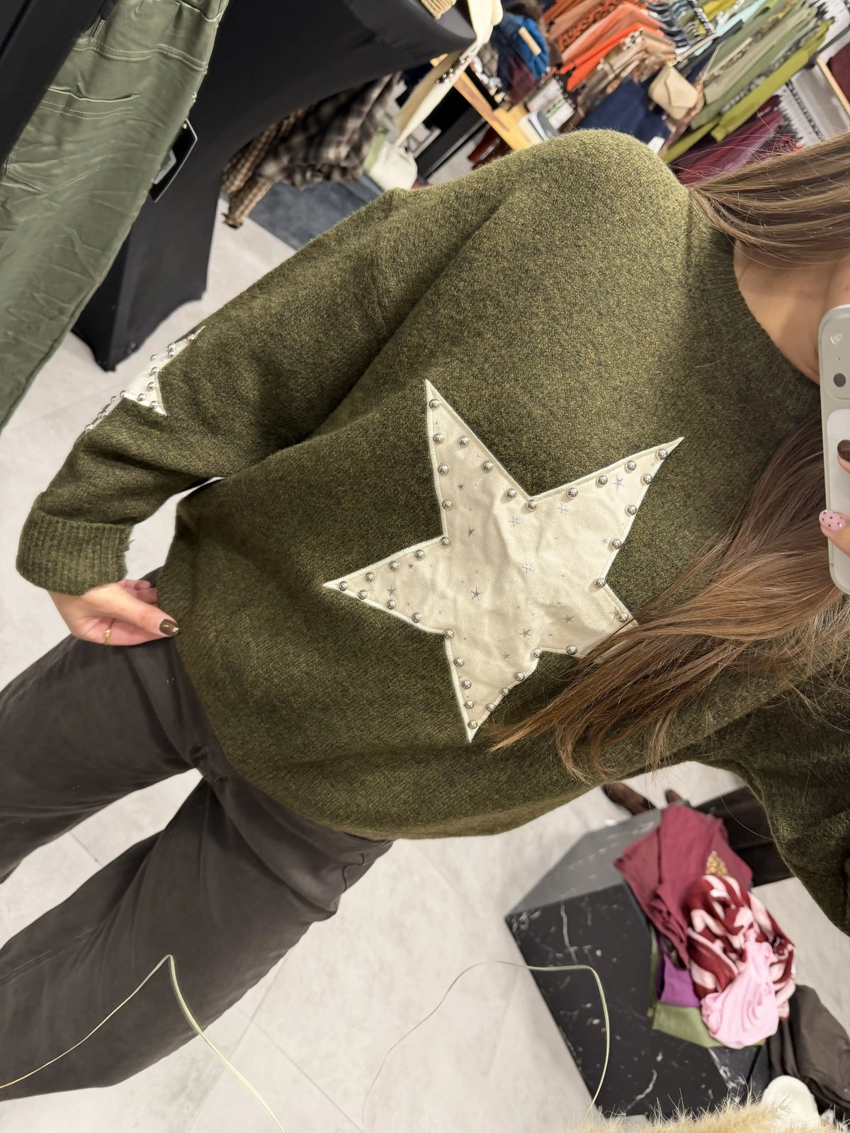 Pullover "Stardust" Olivegrün