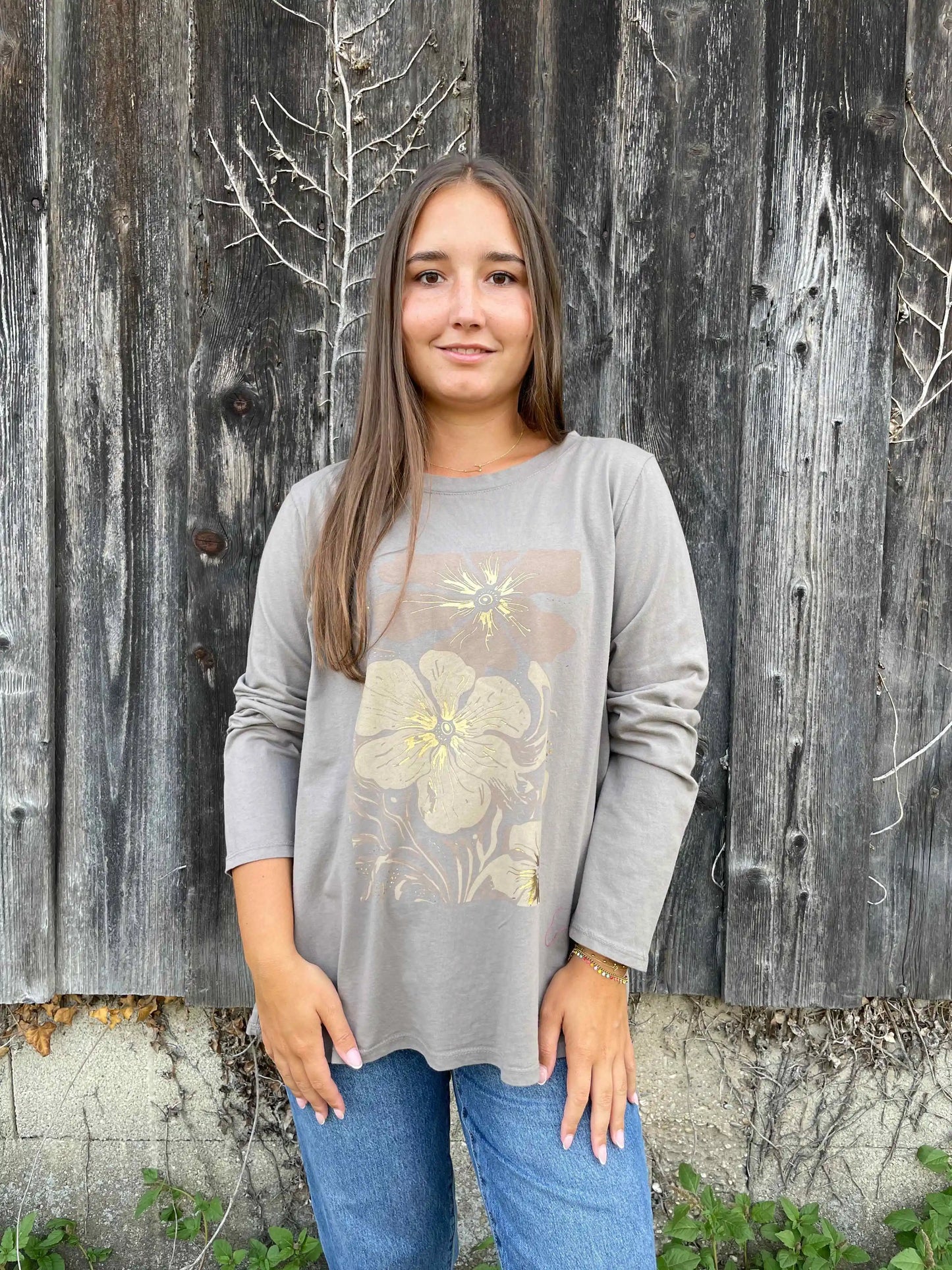 Langarmshirt "Floraly" Taupe