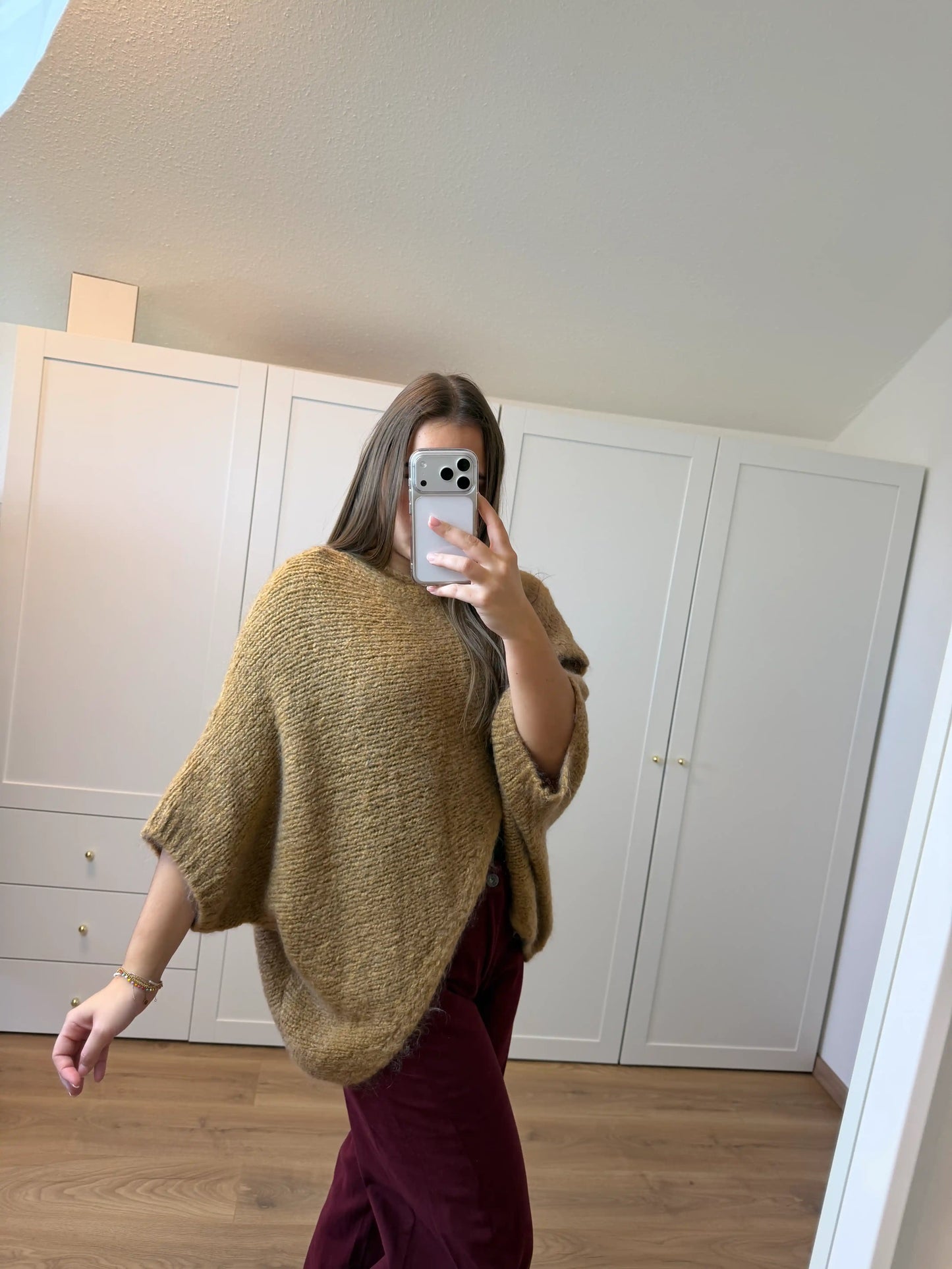 Strickponcho Camel