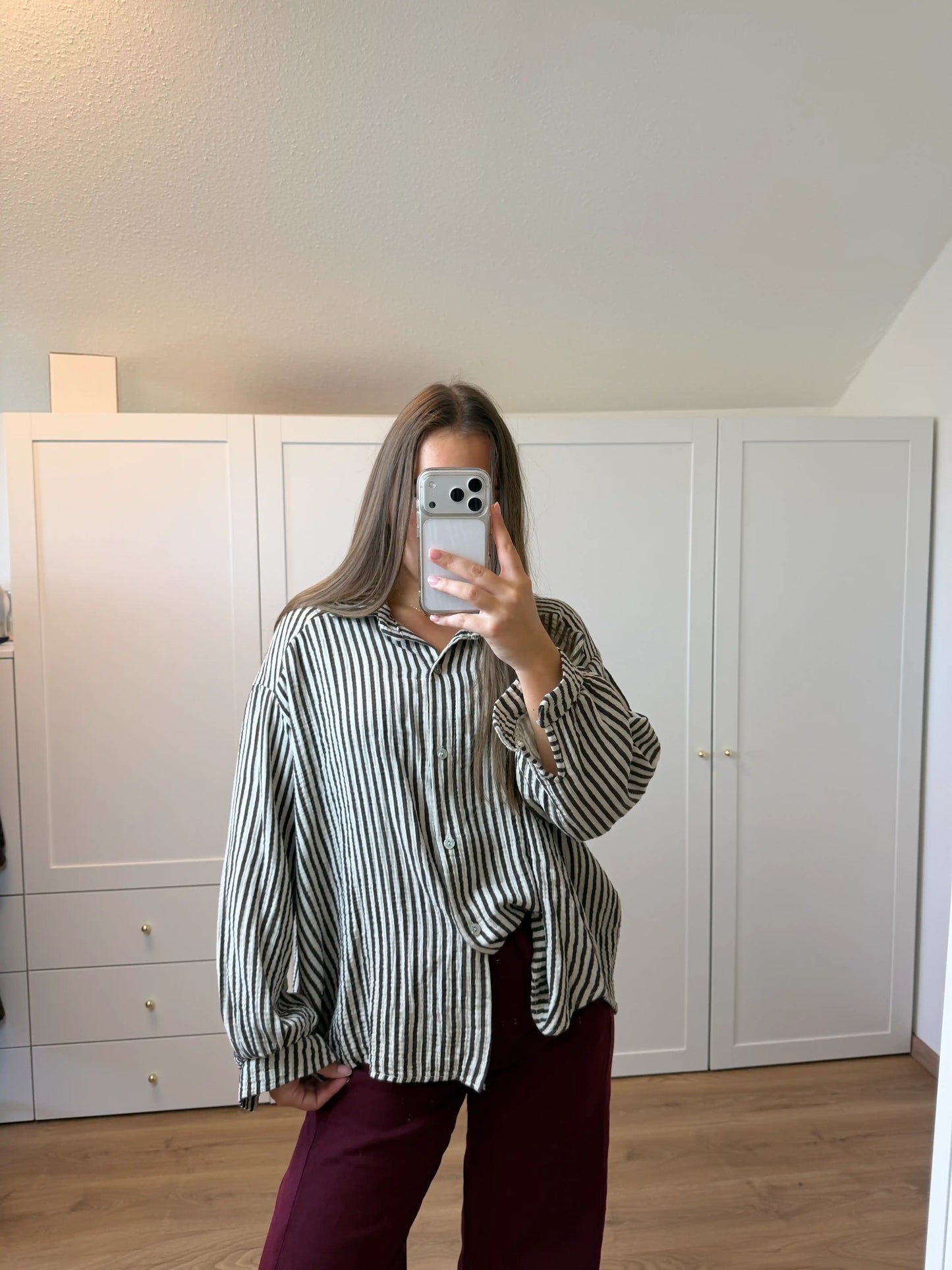 Musselinbluse "Streifen" Schokobraun