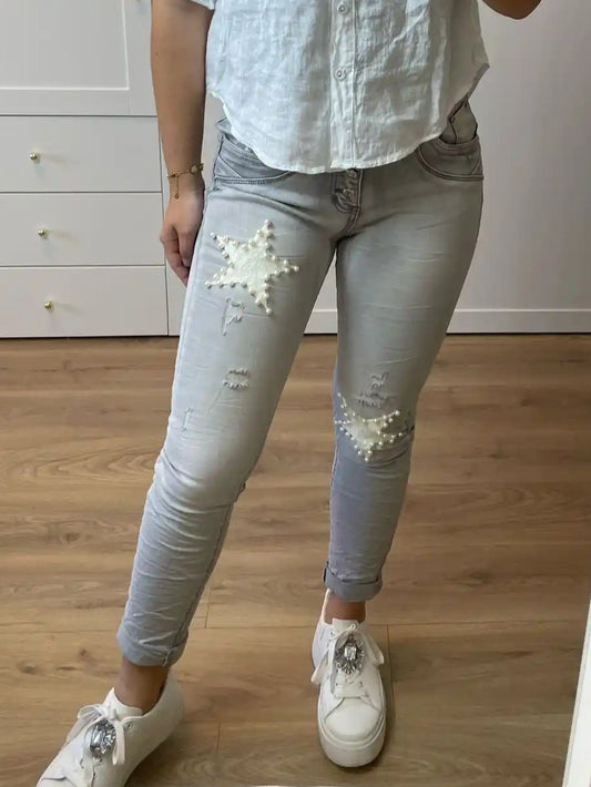 Jeans "Sternchen" Hellgrau