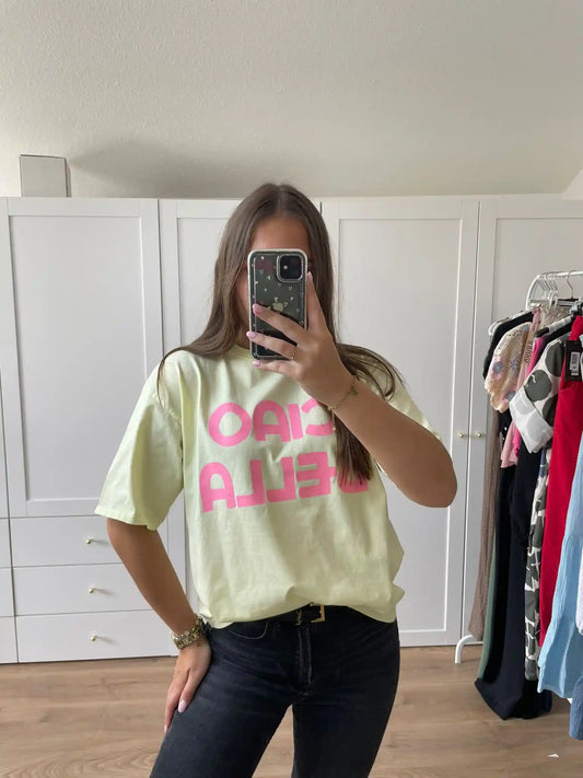Shirt "Ciao Bella" Pastellgelb