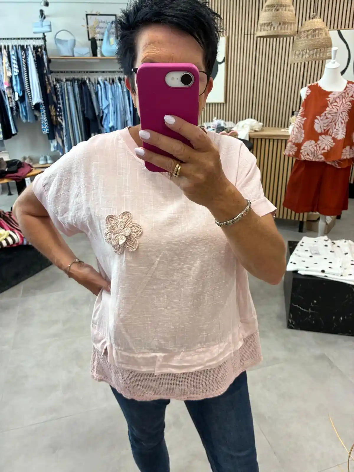 Shirt "Häkelblume" Rosa