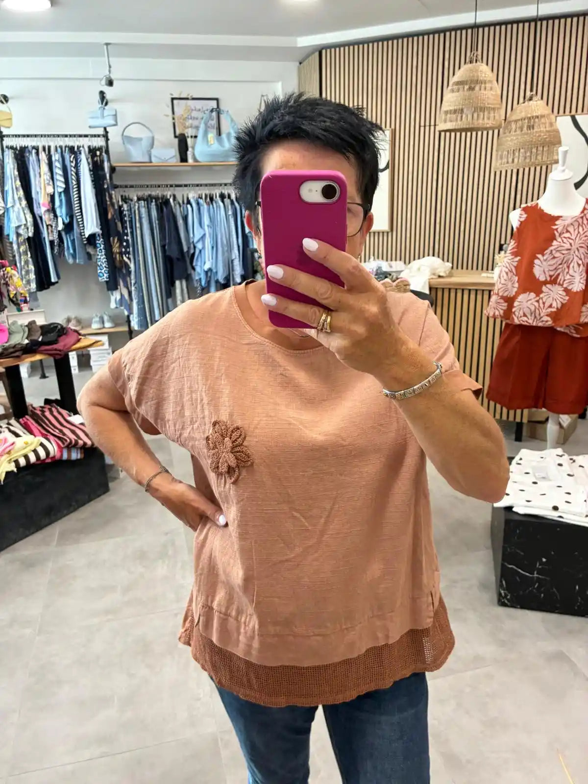 Shirt "Häkelblume" Terracotta