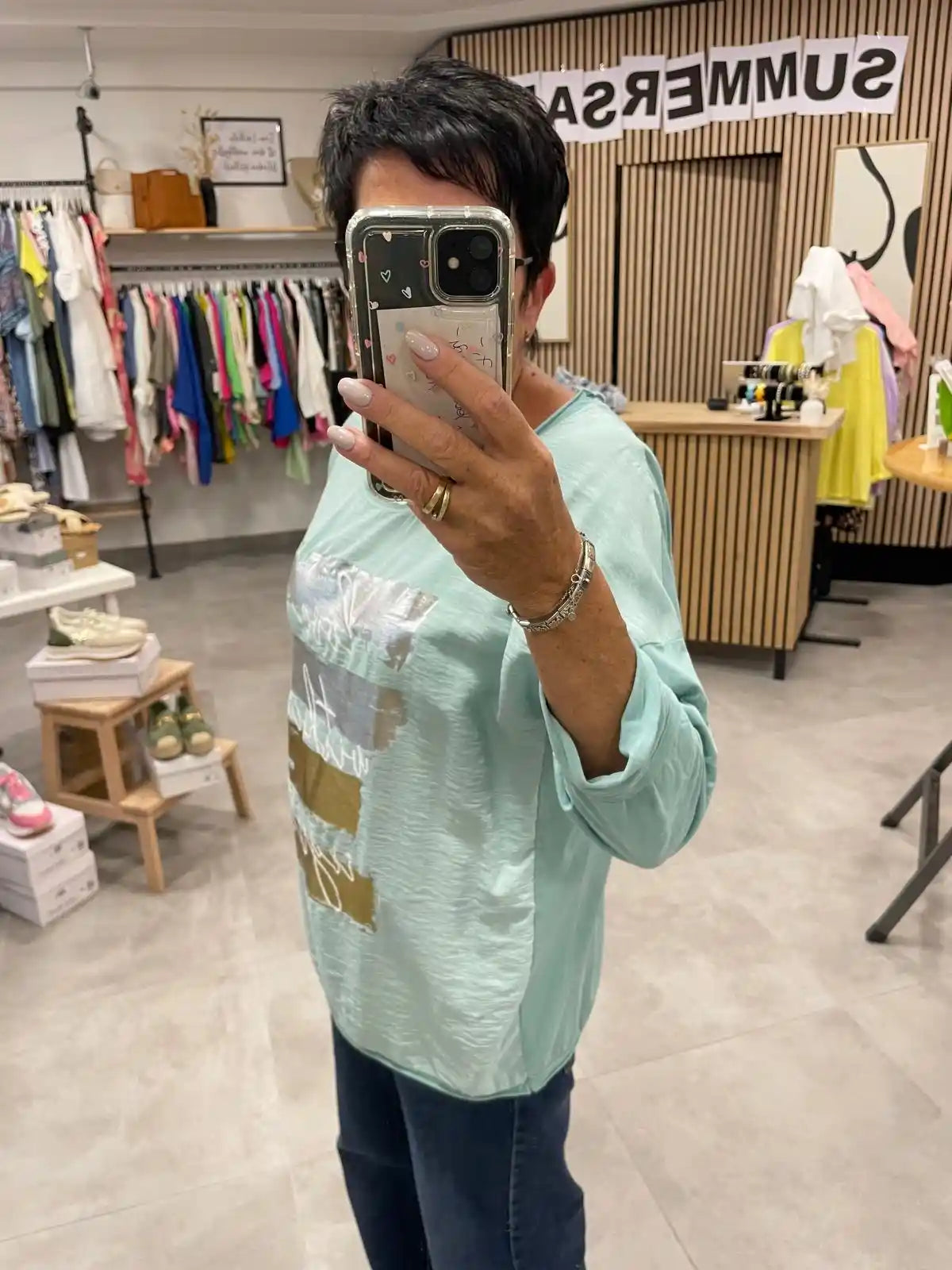 Langarmshirt "Silber/Gold" Mintgrün