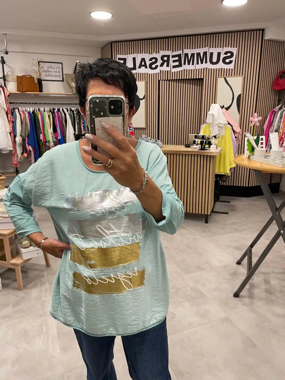 Langarmshirt "Silber/Gold" Mintgrün