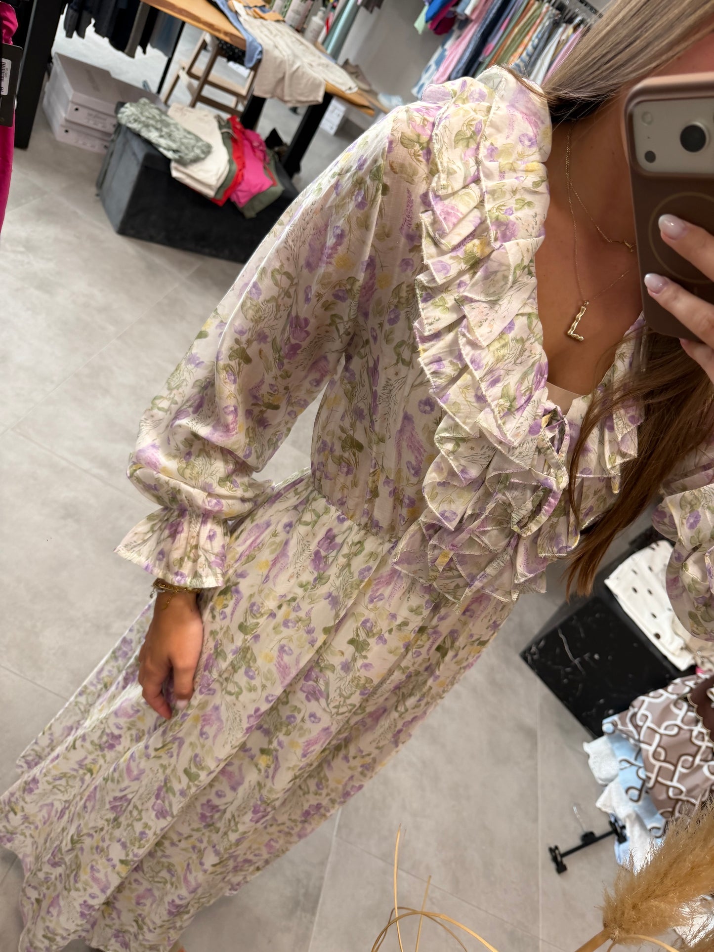 Maxikleid „Pastellflower“ Weiß