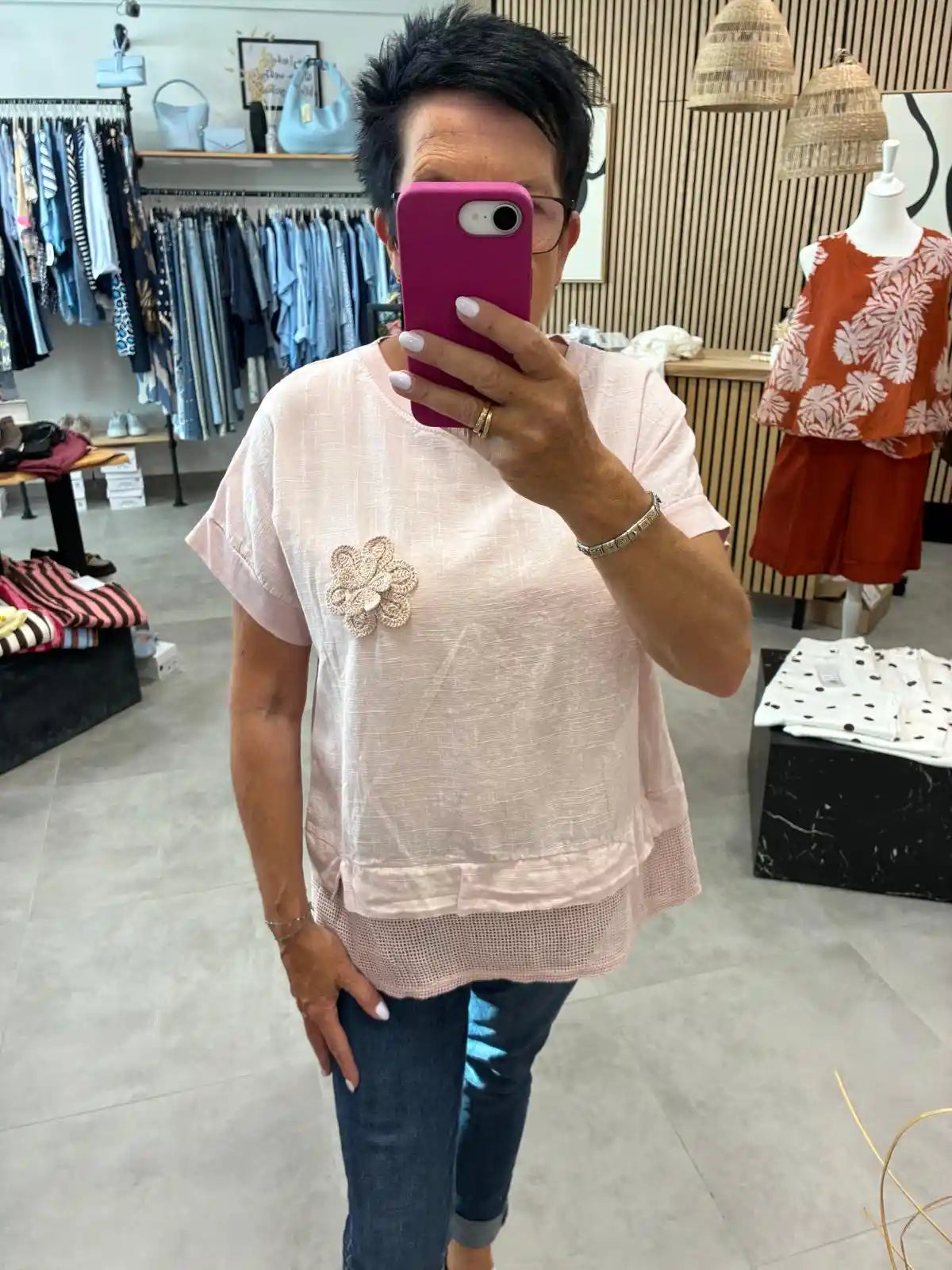 Shirt "Häkelblume" Rosa