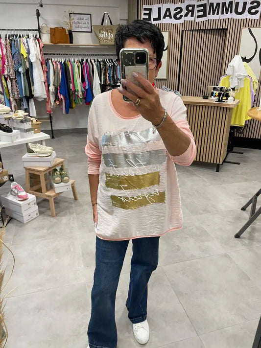Langarmshirt "Silber/Gold" Pfirsich