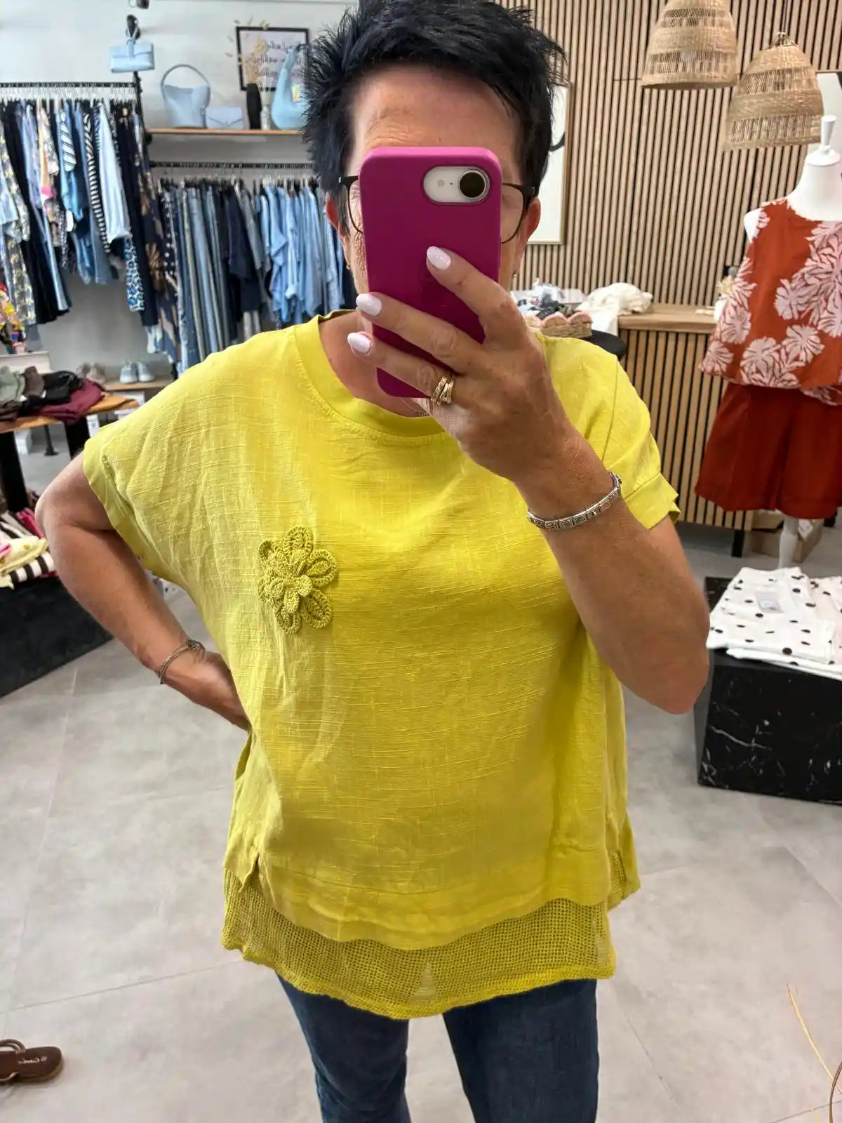 Shirt "Häkelblume" Gelb