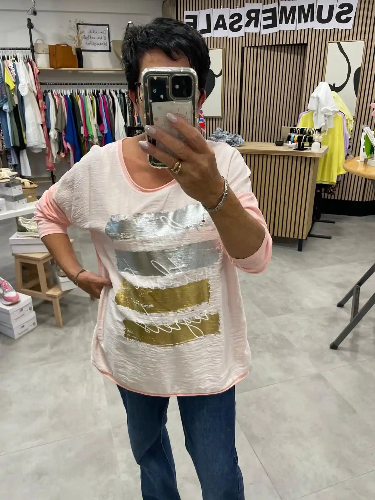 Langarmshirt "Silber/Gold" Pfirsich