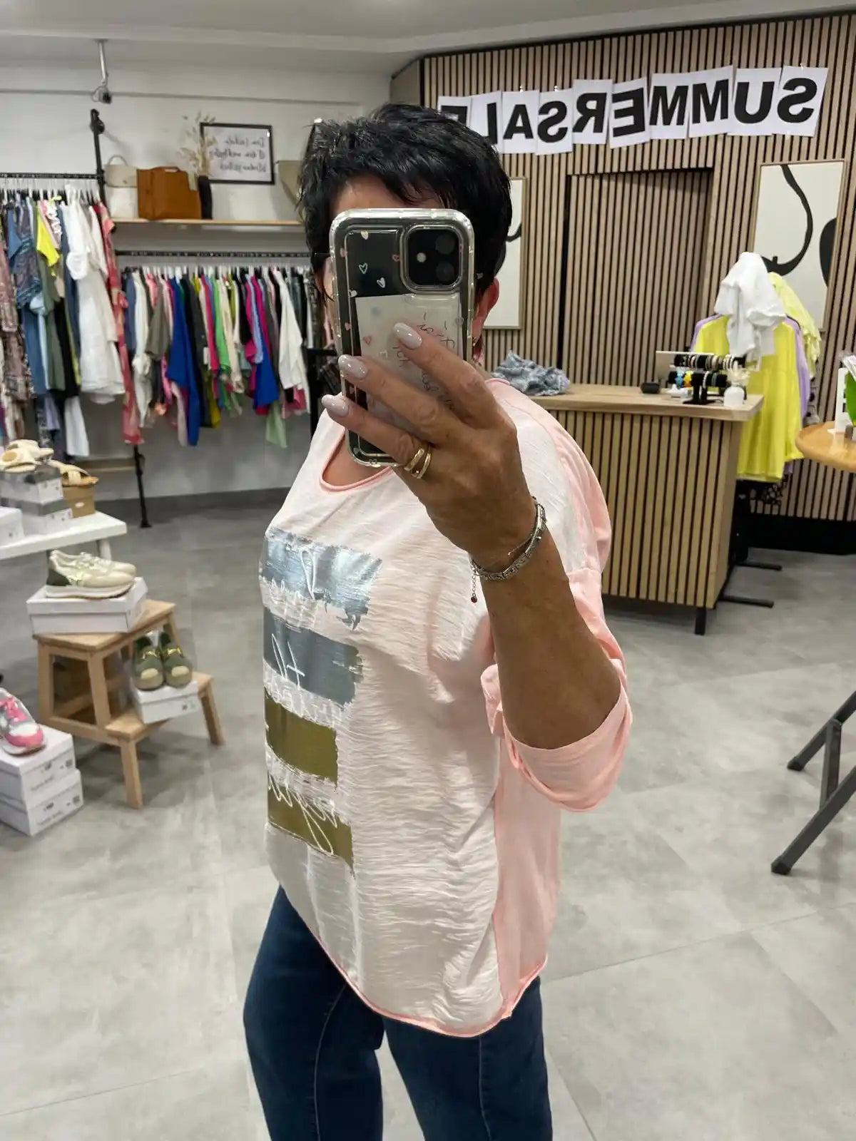 Langarmshirt "Silber/Gold" Pfirsich
