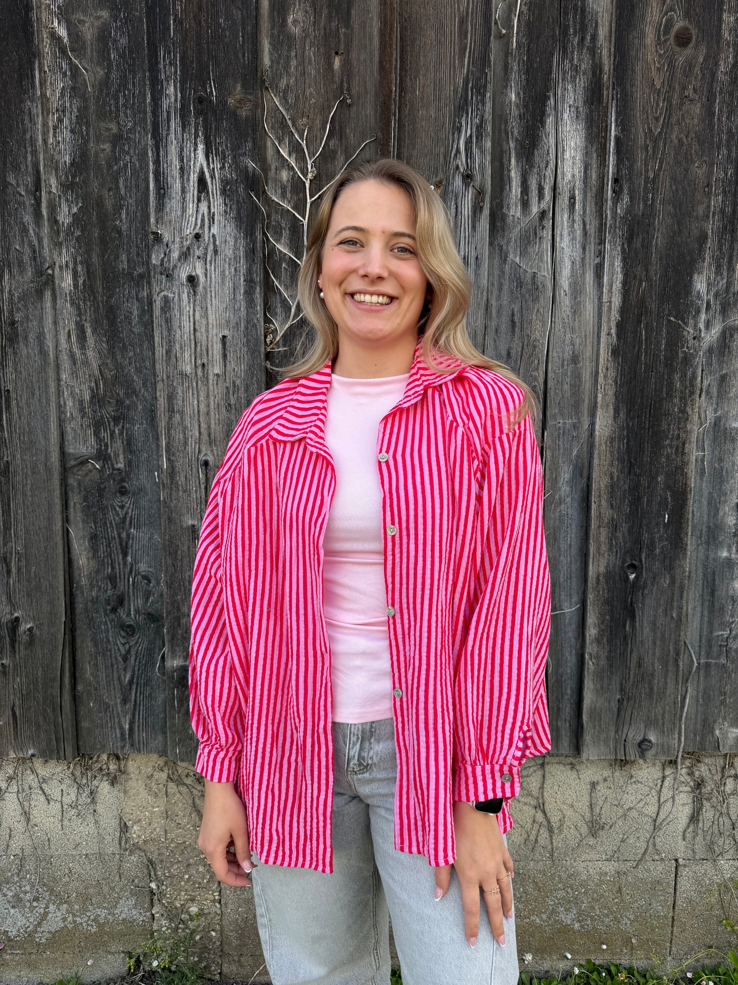Musselinbluse "Stripe" Rot