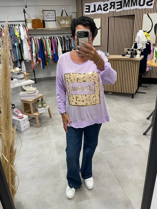 Langarmshirt "J'Adore" Flieder