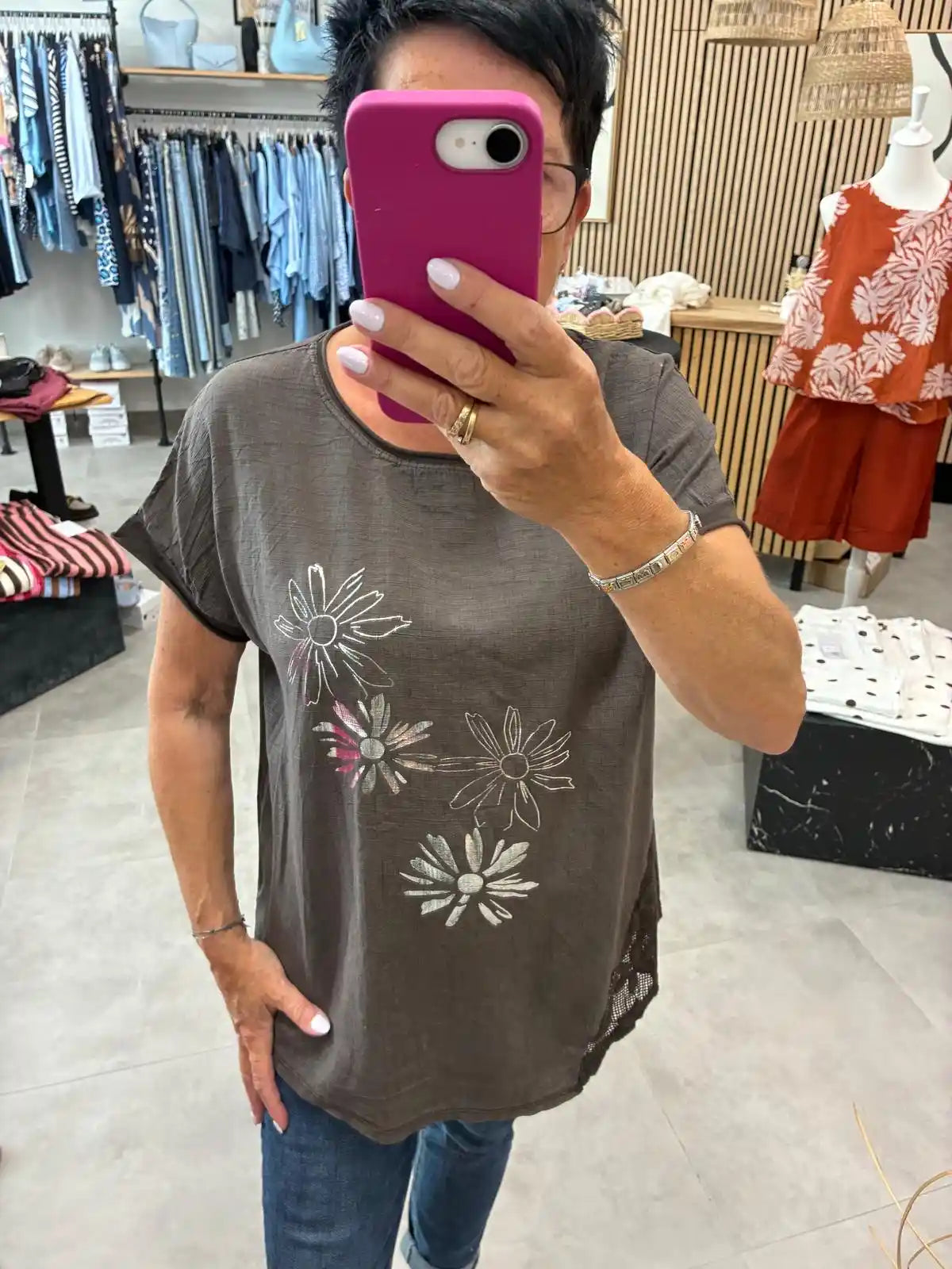 Shirt "Daisyprint" Schokobraun