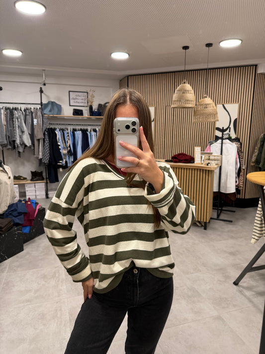 Langarmshirt "Stripe" Olivegrün