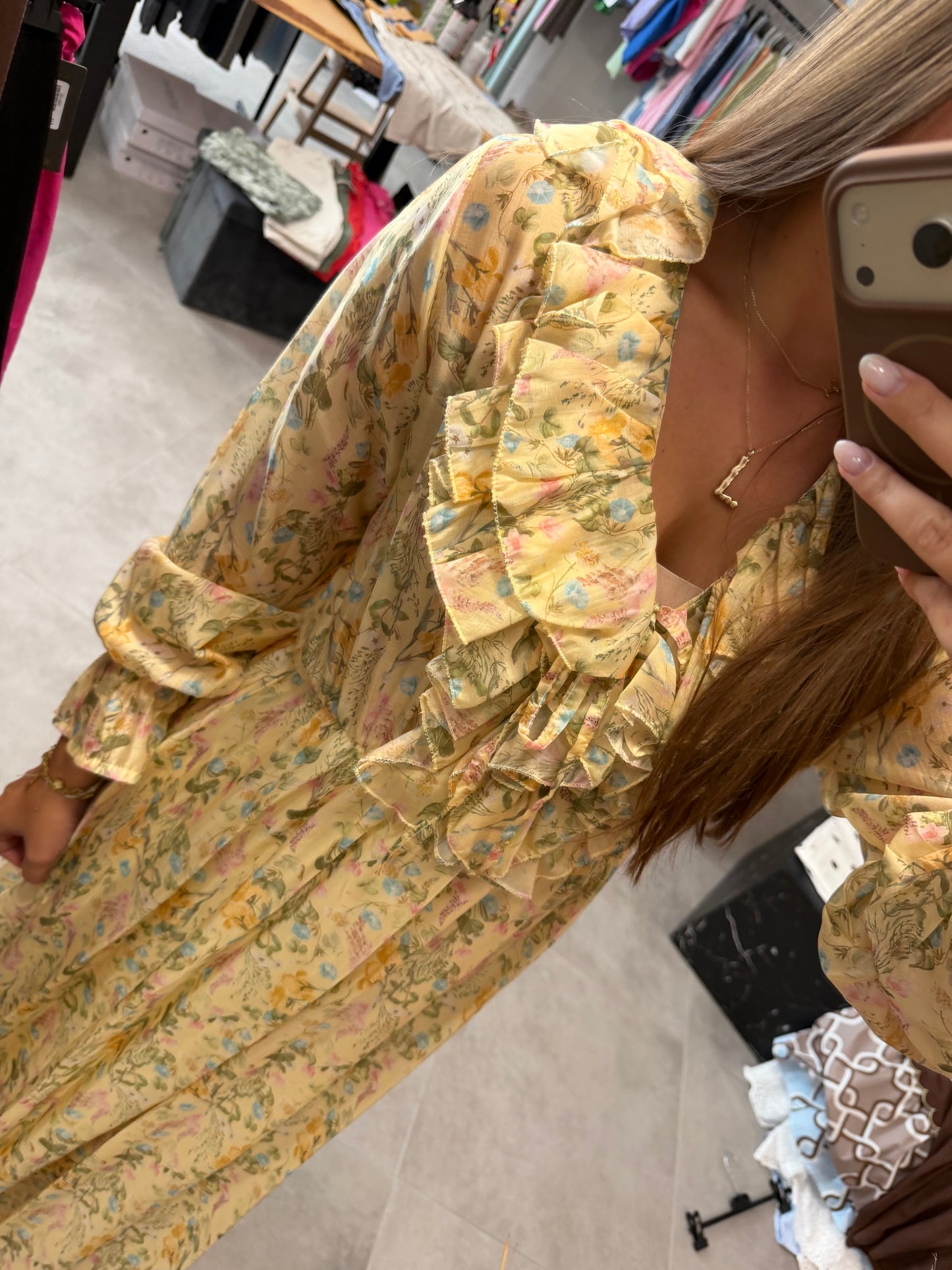 Maxikleid „Pastellflower“ Gelb