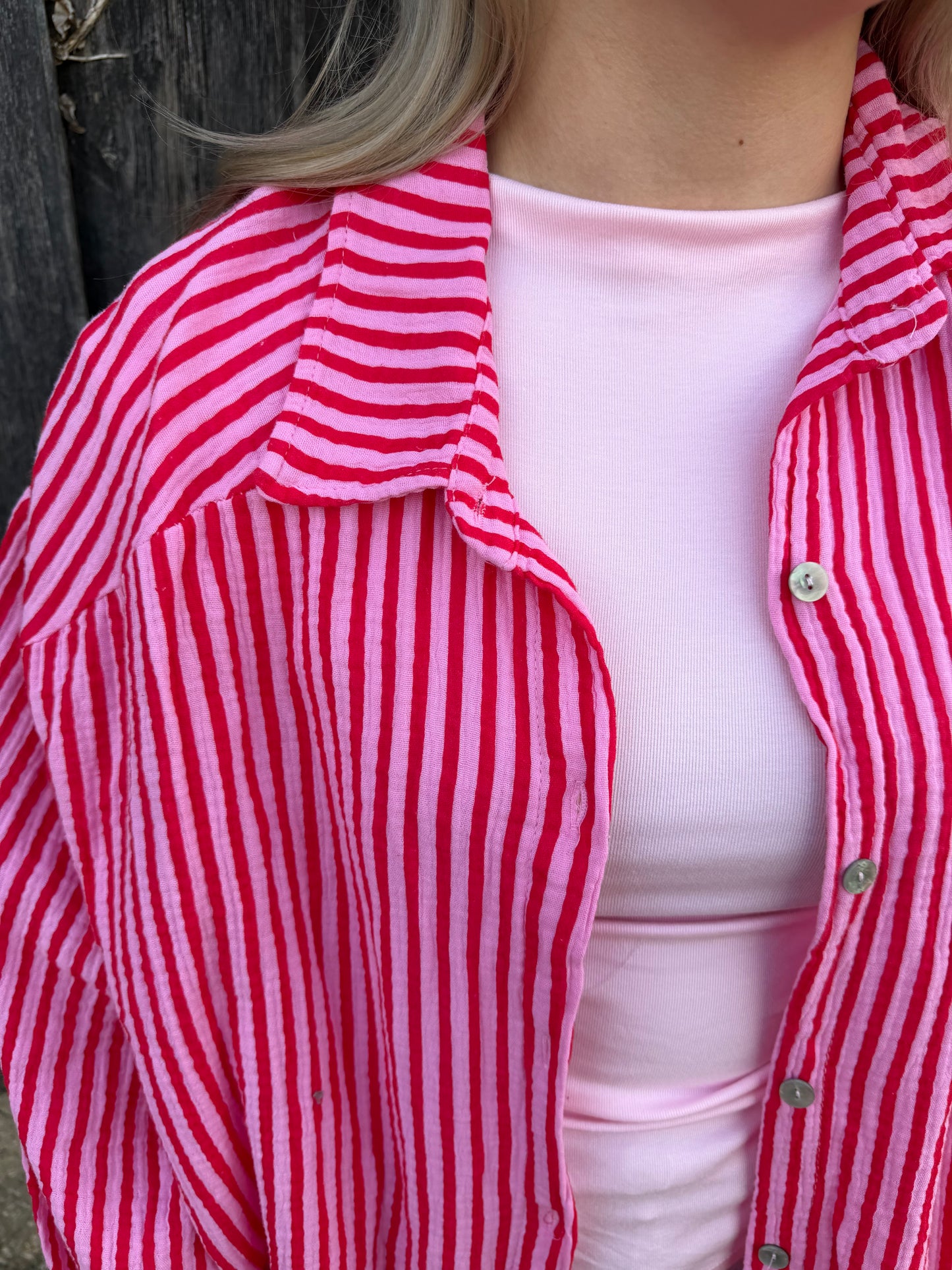 Musselinbluse "Stripe" Rot