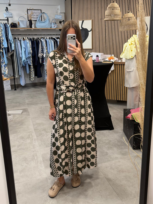 Maxikleid „Punkte“ Olivegrün