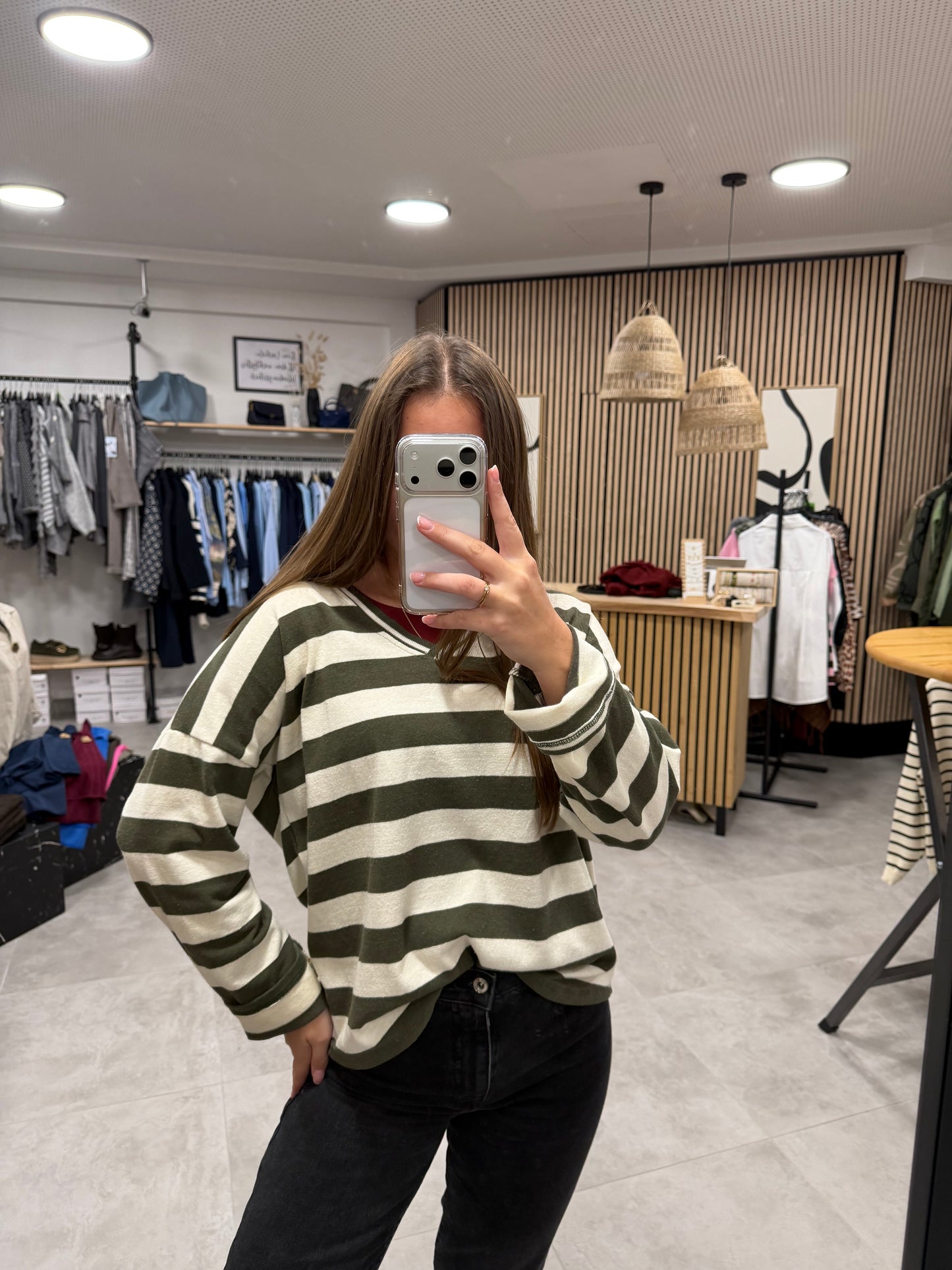 Langarmshirt "Stripe" Olivegrün