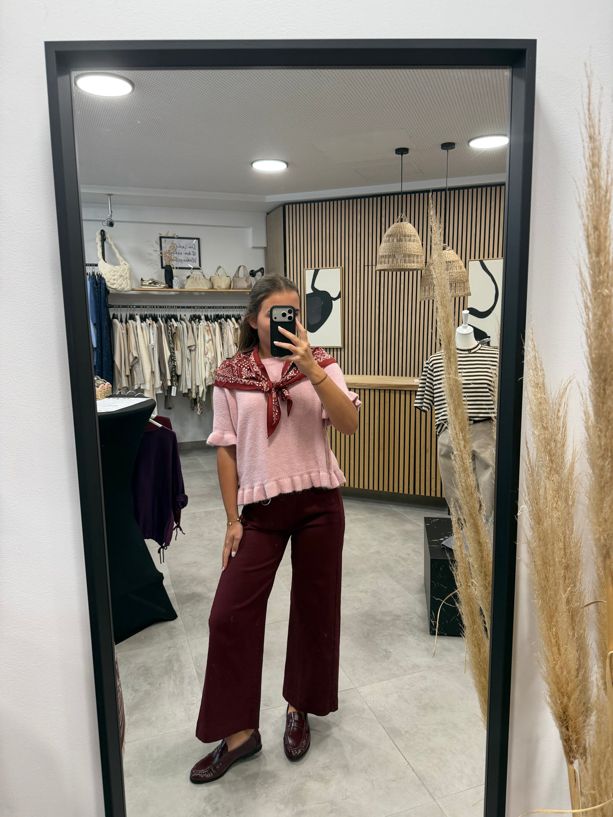 Hose "Crop Jeans" Weinrot