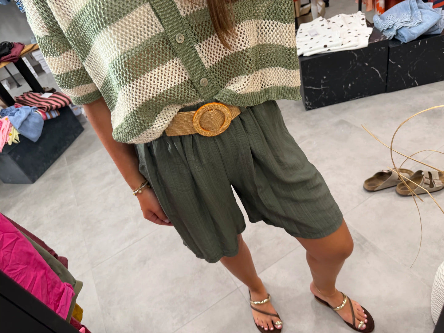 Shorts "Beigebelt" Olivegrün