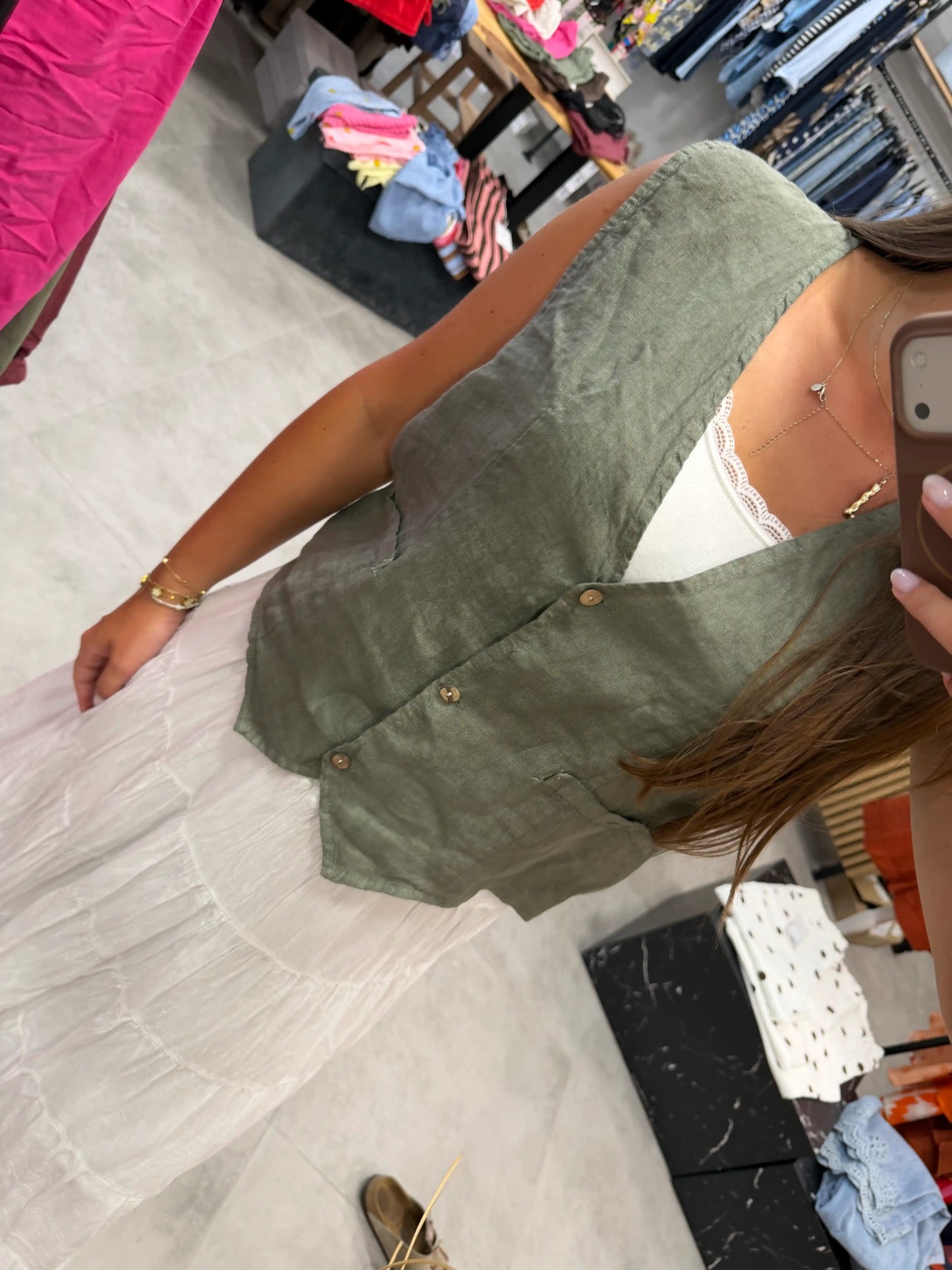 Leinengilet Olivegrün