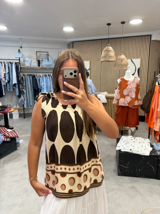 Bluse "Big Dots" Schokobraun