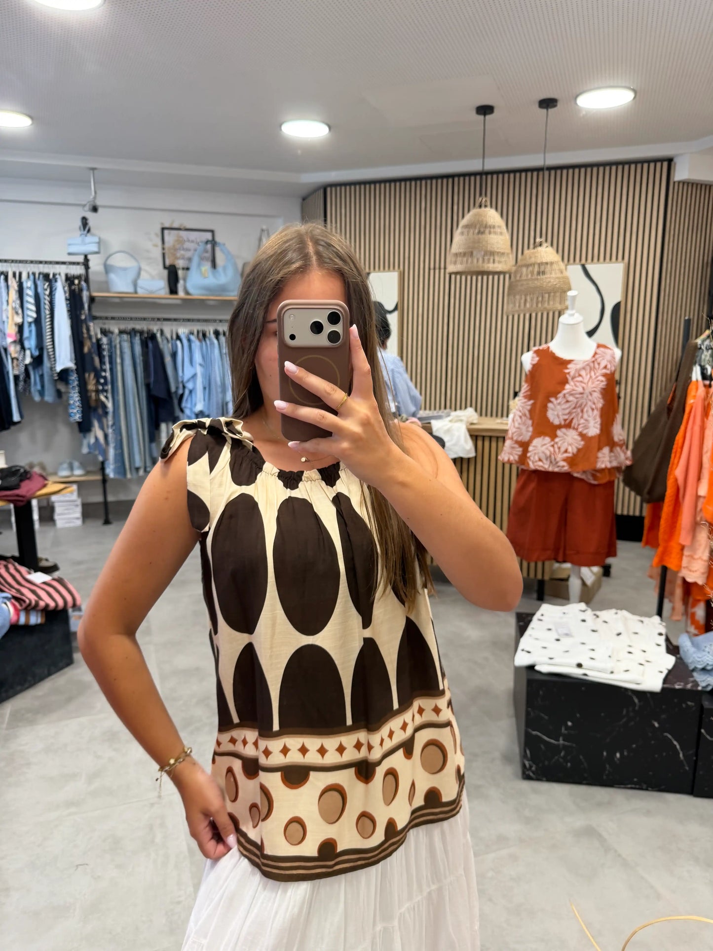 Bluse "Big Dots" Schokobraun