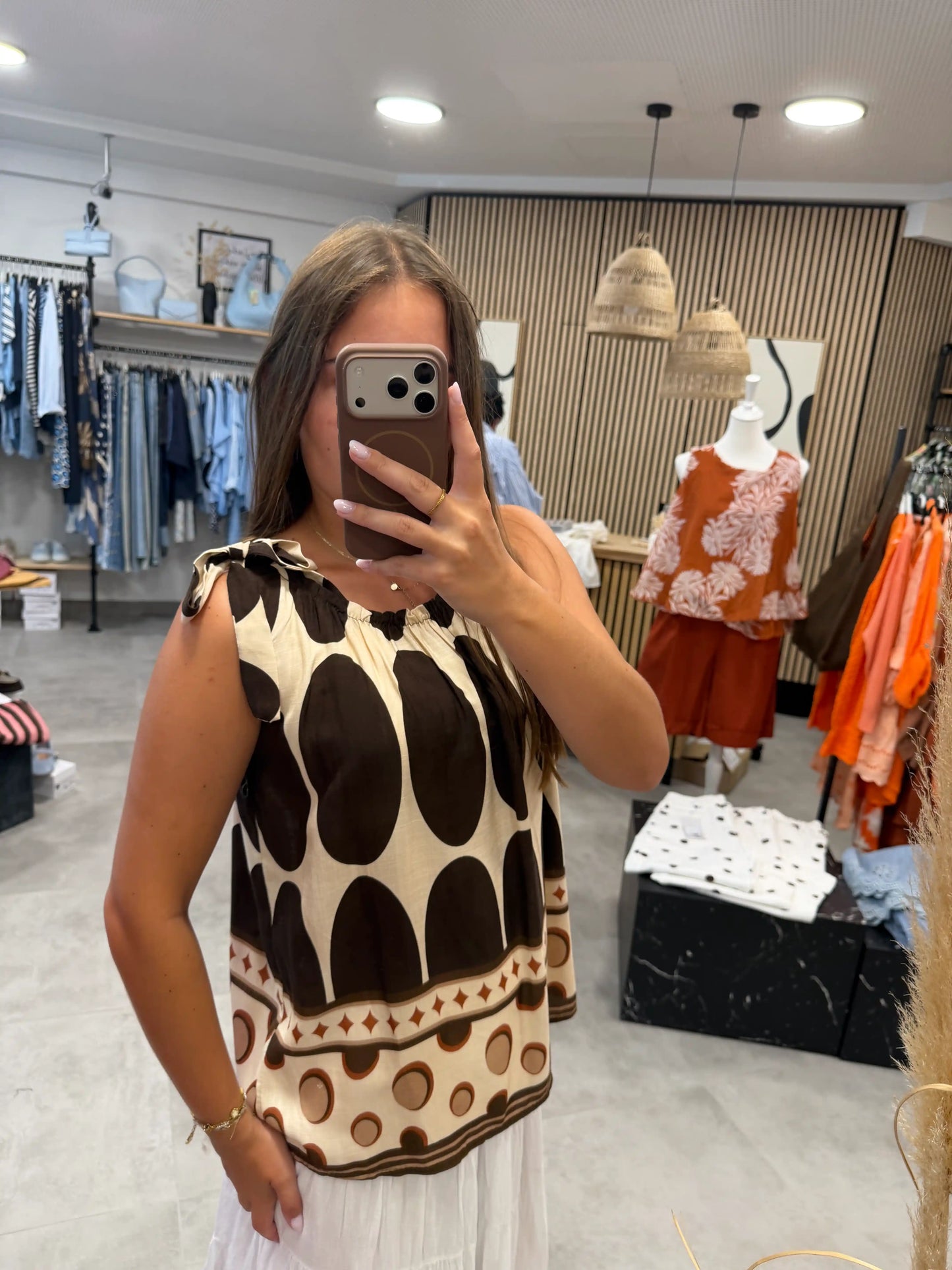 Bluse "Big Dots" Schokobraun