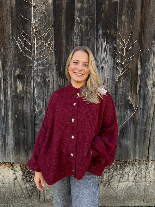 Cardigan "Kuschelgold" Weinrot