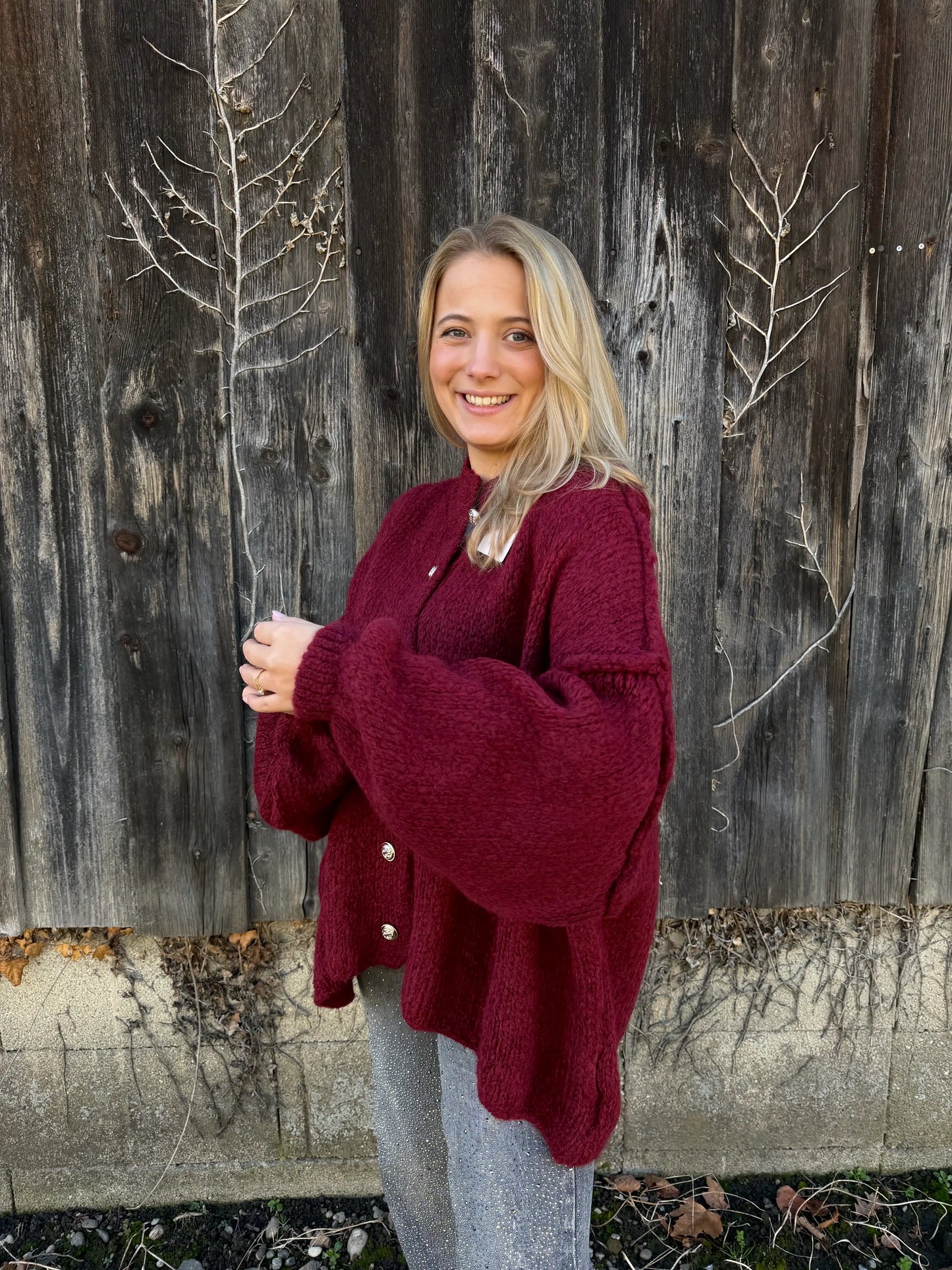 Cardigan "Kuschelgold" Weinrot