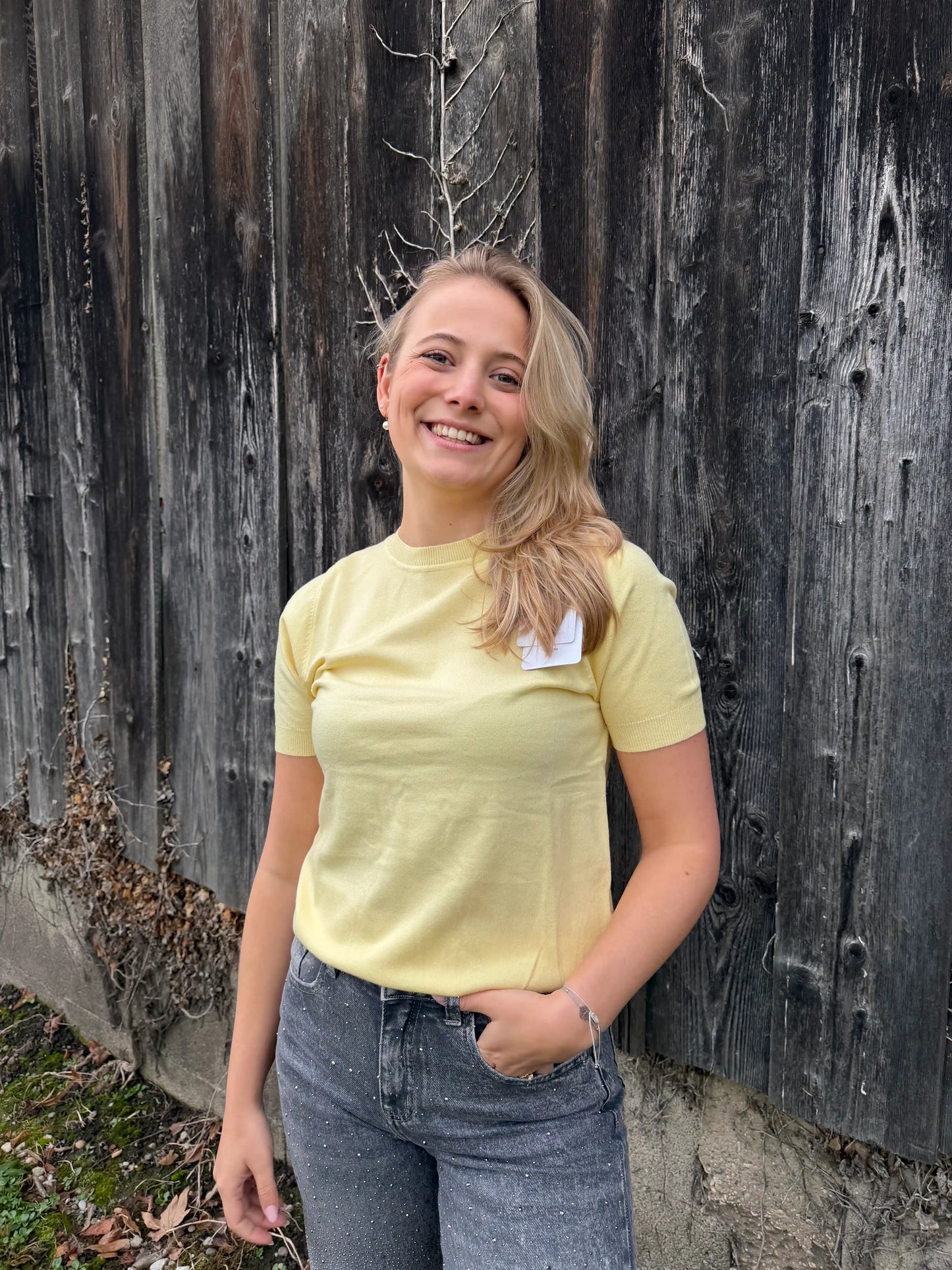 Kurzarmpullover "Soft" Pastellgelb