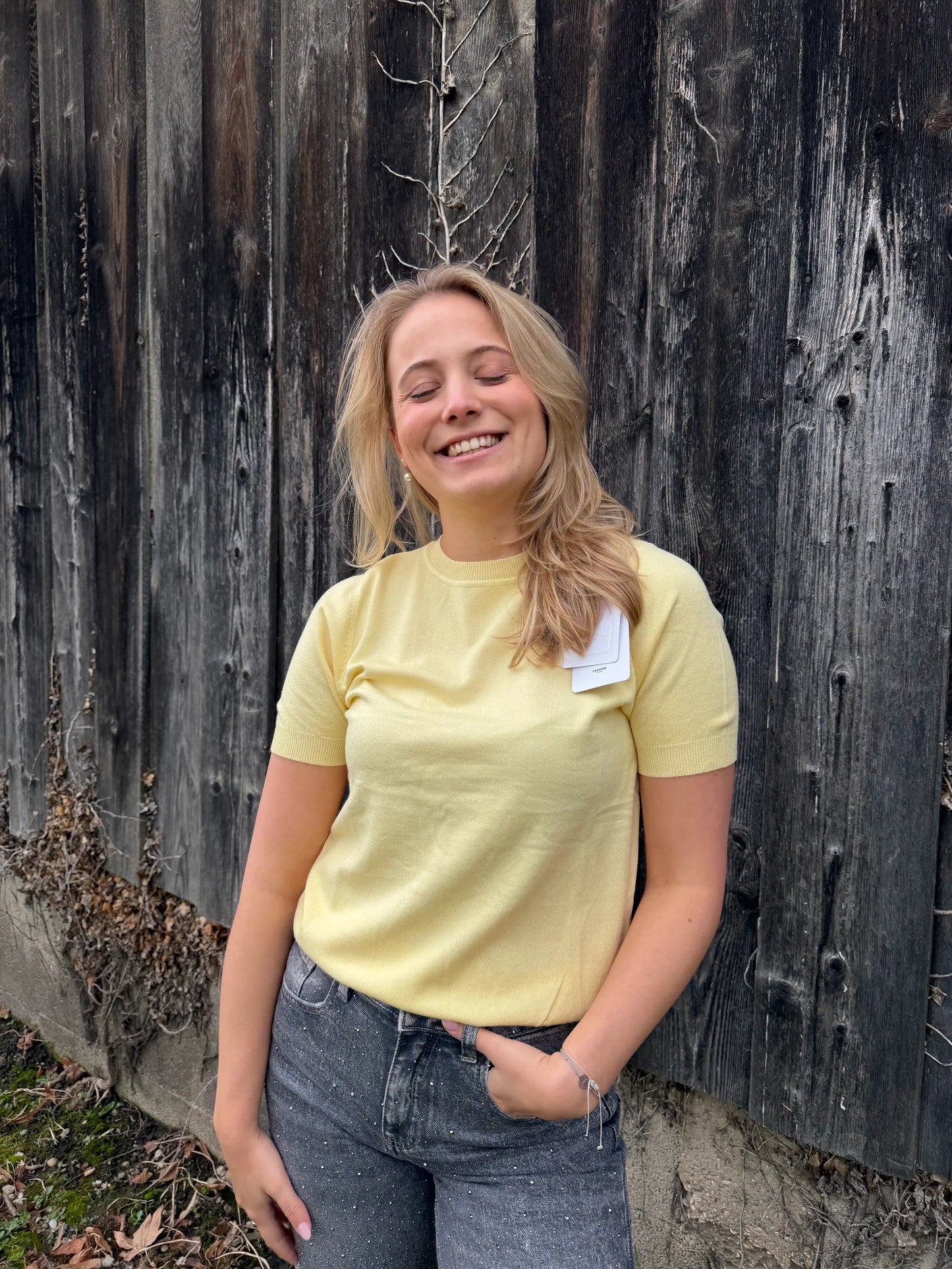 Kurzarmpullover "Soft" Pastellgelb