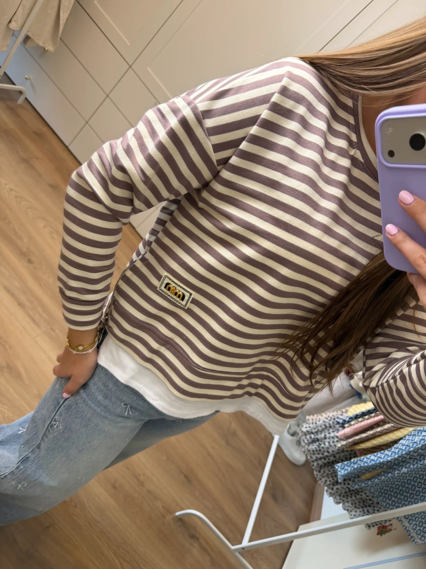 Langarmshirt "Sunny Stripes" Taupe
