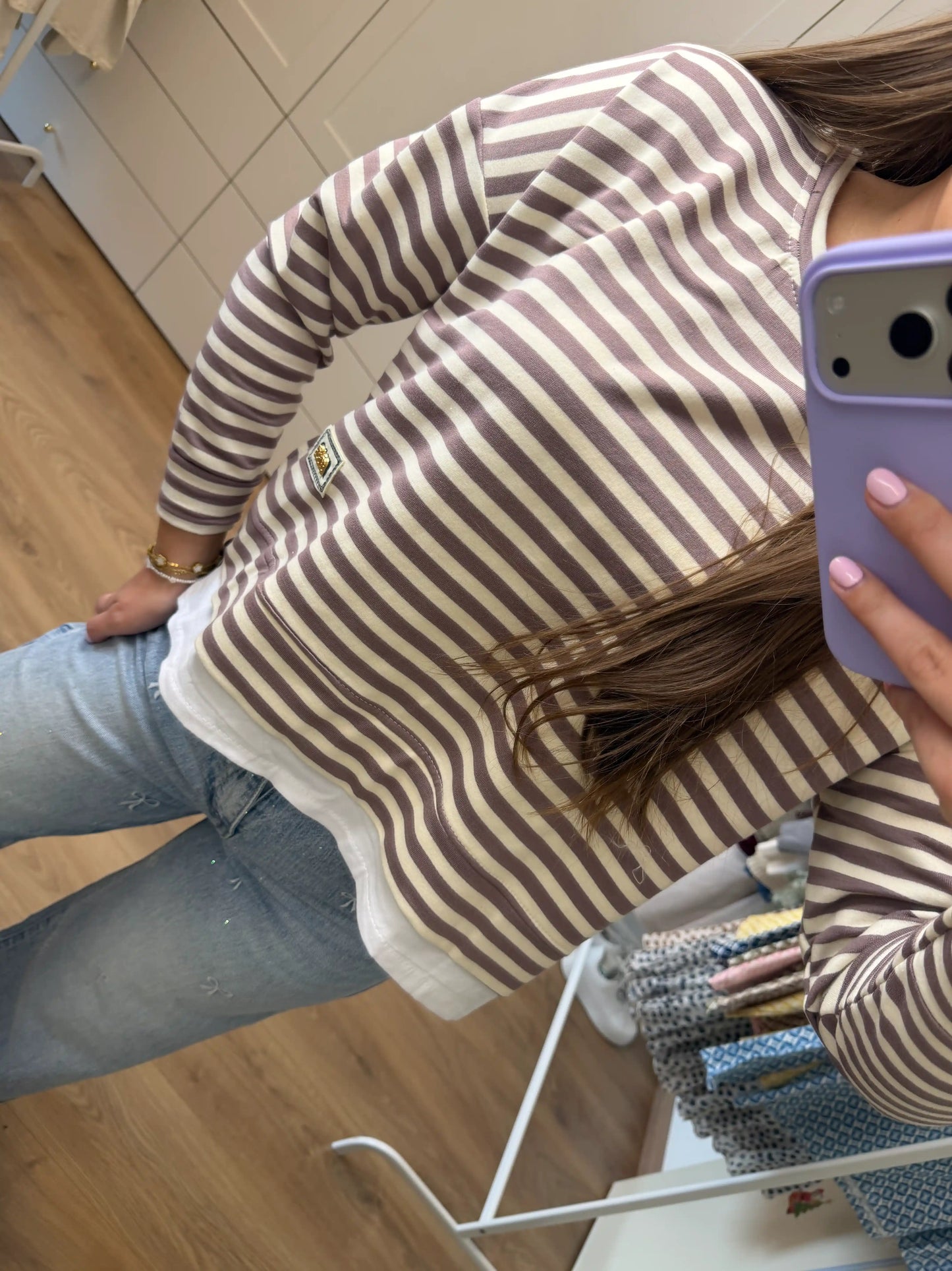Langarmshirt "Sunny Stripes" Taupe