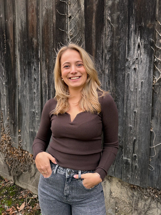 Rippenstrickpullover Schokobraun