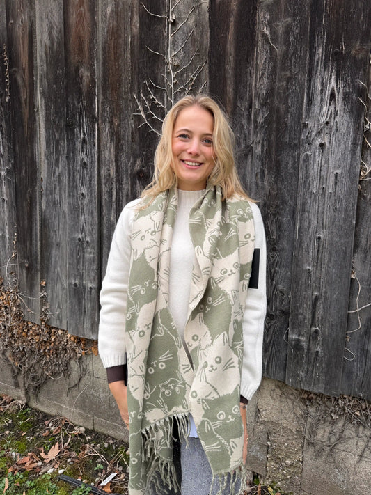 Schal "Cats" Olivegrün