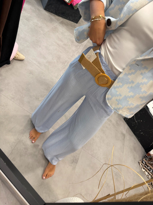 Hose "Beigebelt" Hellblau