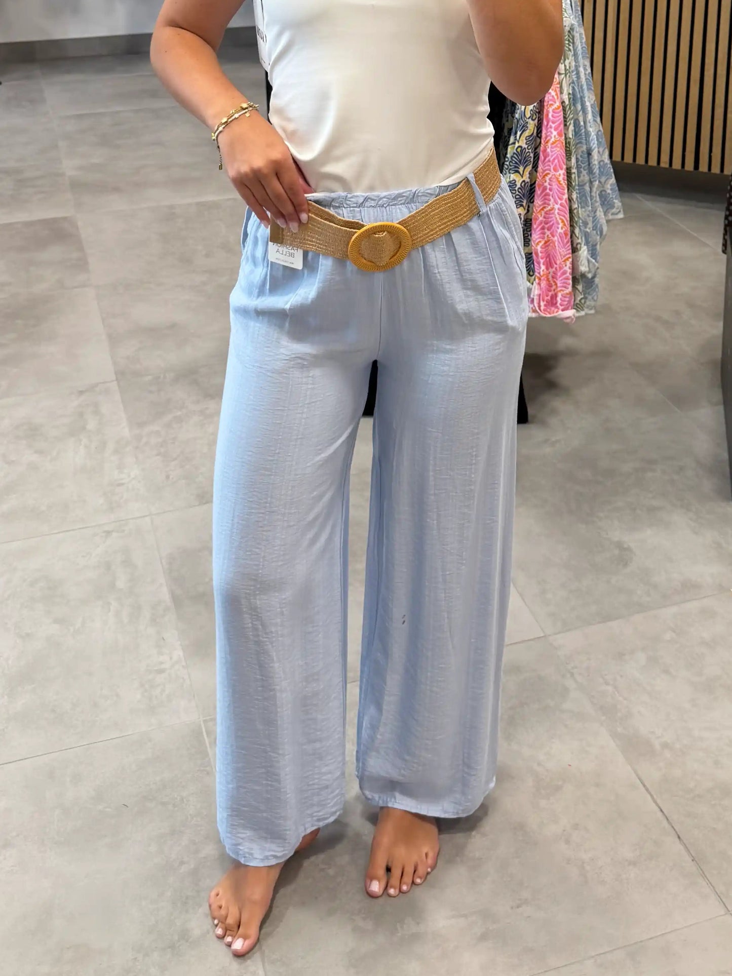 Hose "Beigebelt" Hellblau