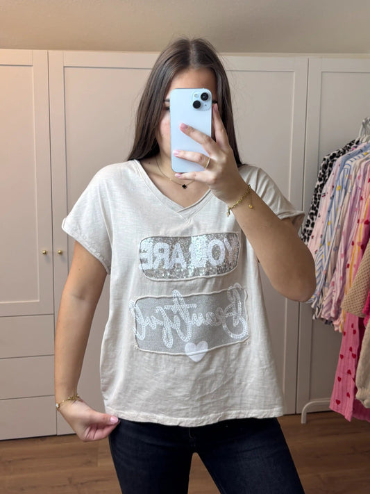 T-Shirt "Beautiful" Beige