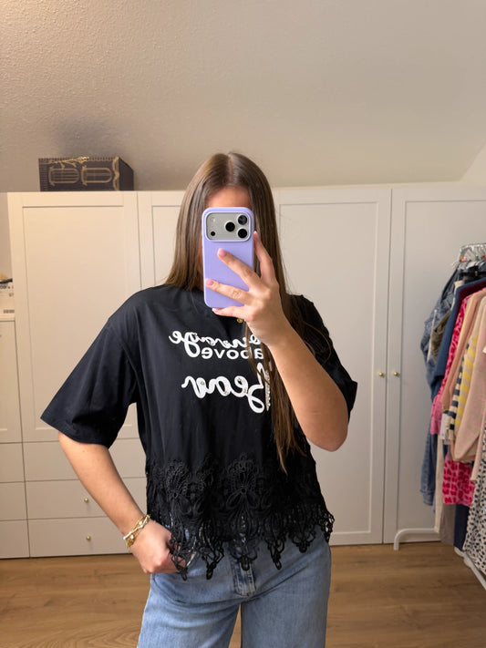Kurzarmshirt "Spitzenlady" Schwarz
