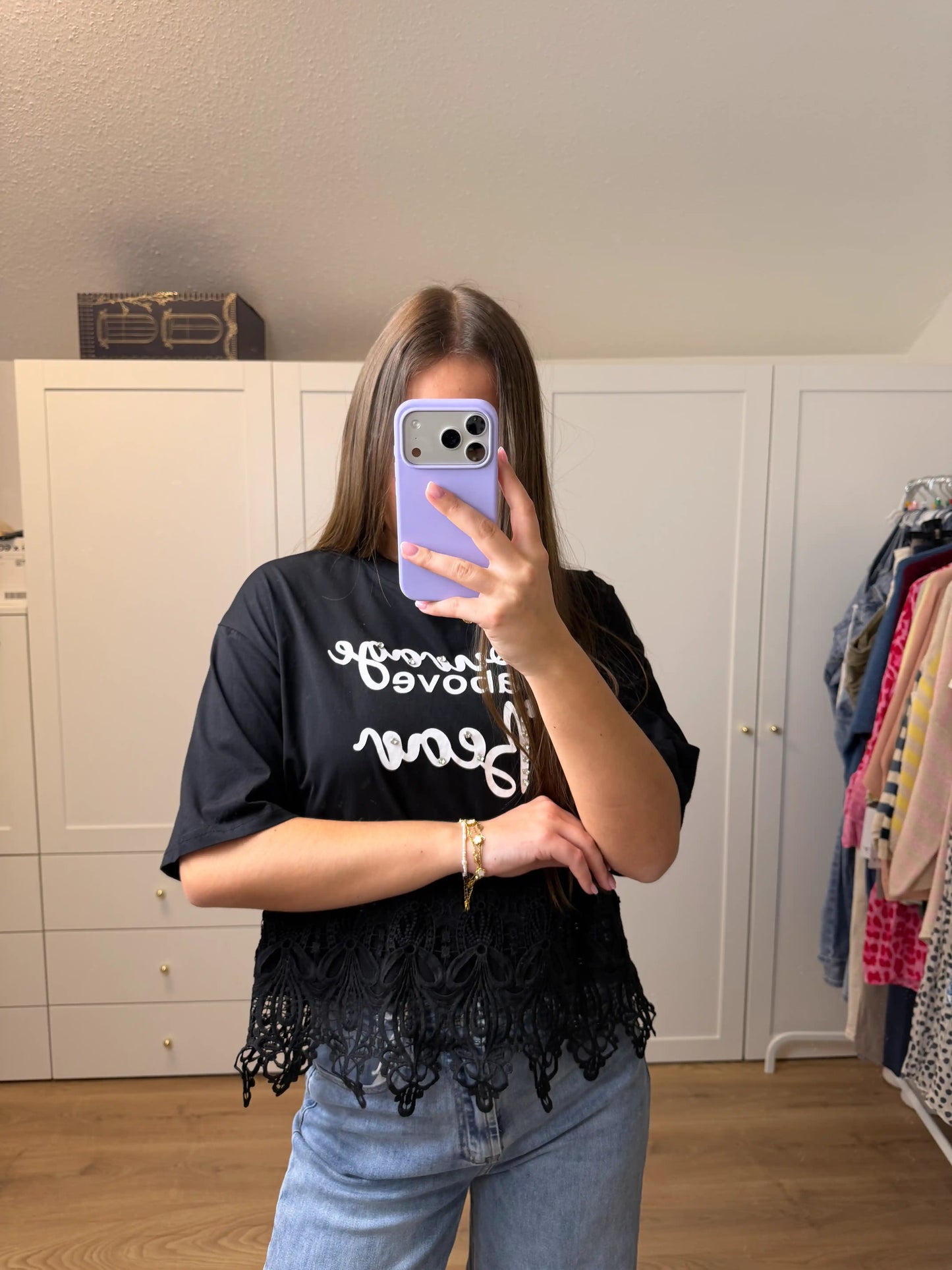 Kurzarmshirt "Spitzenlady" Schwarz