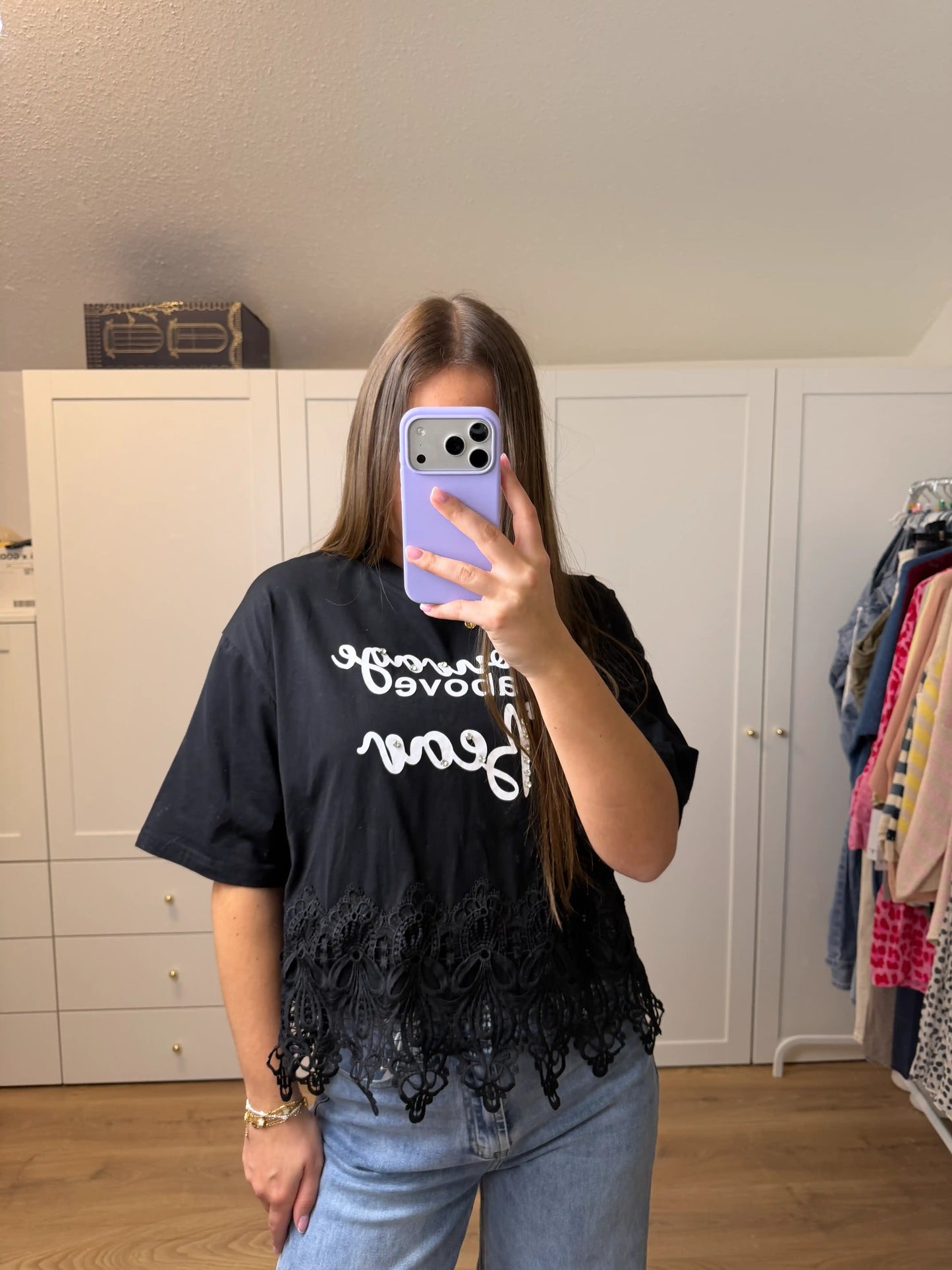 Kurzarmshirt "Spitzenlady" Schwarz