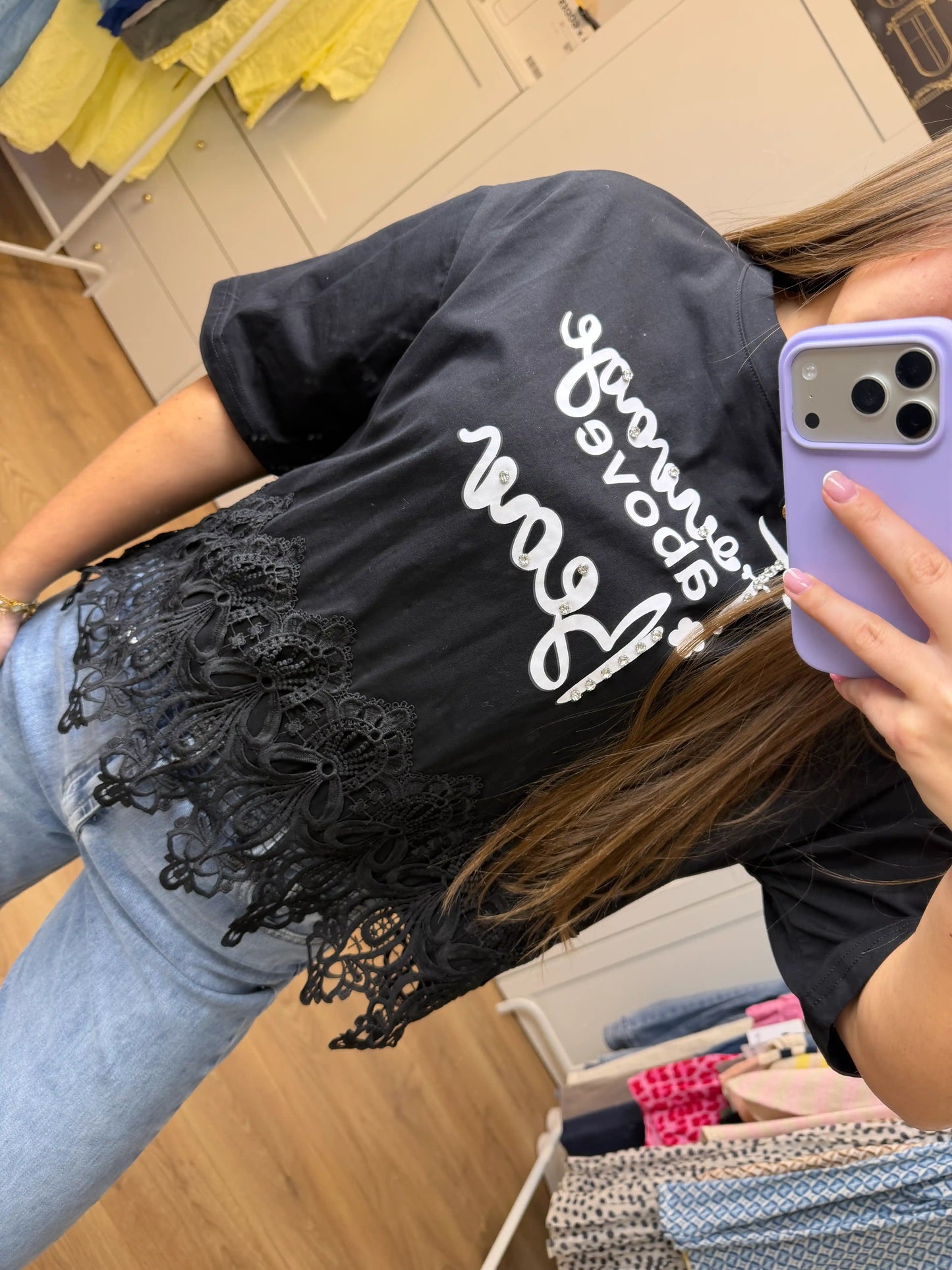 Kurzarmshirt "Spitzenlady" Schwarz