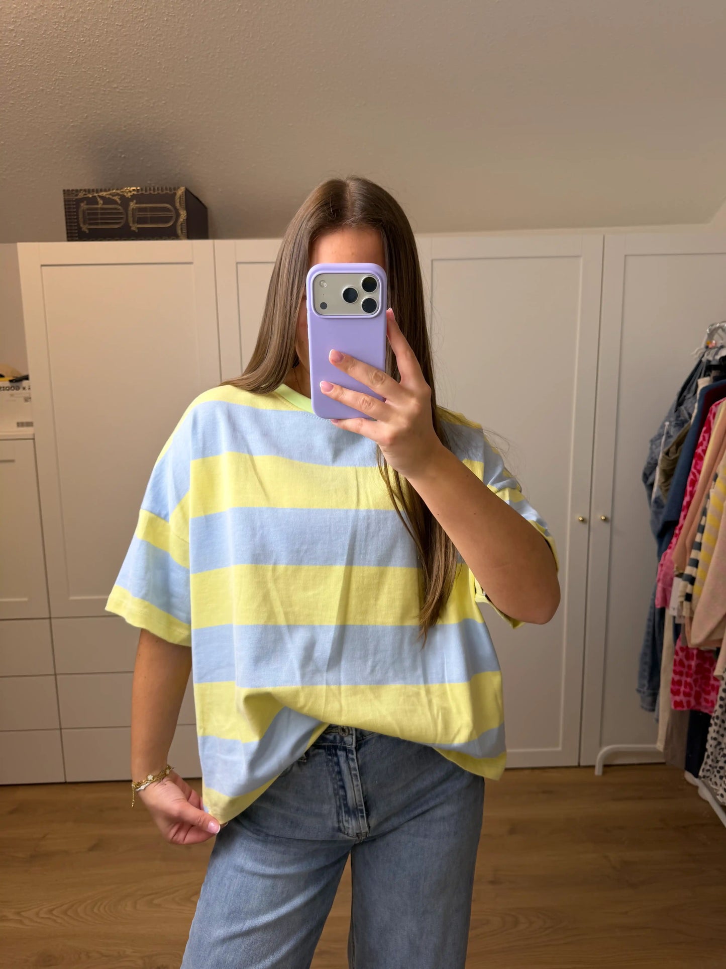 Stripe Oversize Tee Hellblau