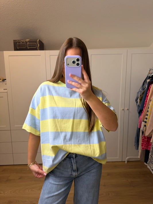 Stripe Oversize Tee Hellblau