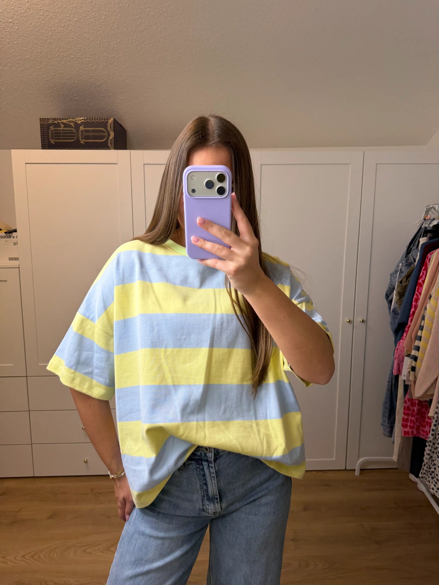 Stripe Oversize Tee Hellblau